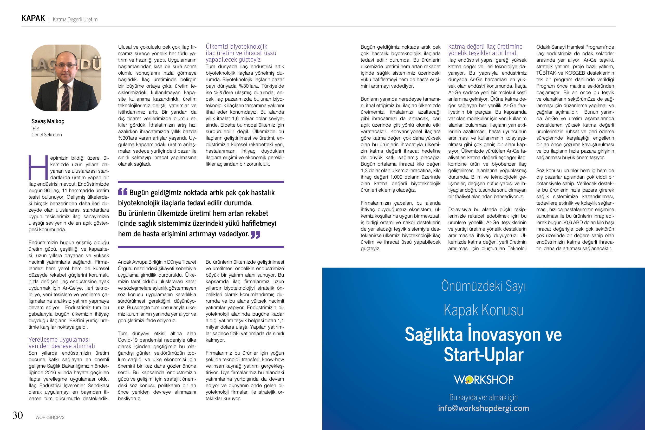 Savaş Malkoç Workshop Dergisi – “Katma Değerli Üretim”