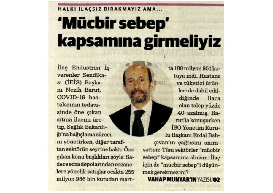 Yönetim Kurulu Başkanımız Nezih Barut'un Dünya Gazetesinde yer alan açıklamaları
